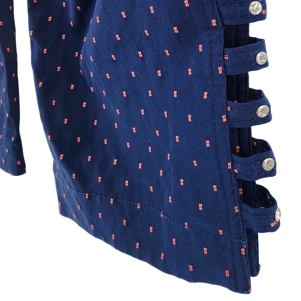 Attyre 14 Blue Dotted Crop Pants Strappy Rhinestone Hem Career Work Business - Picture 9 of 9